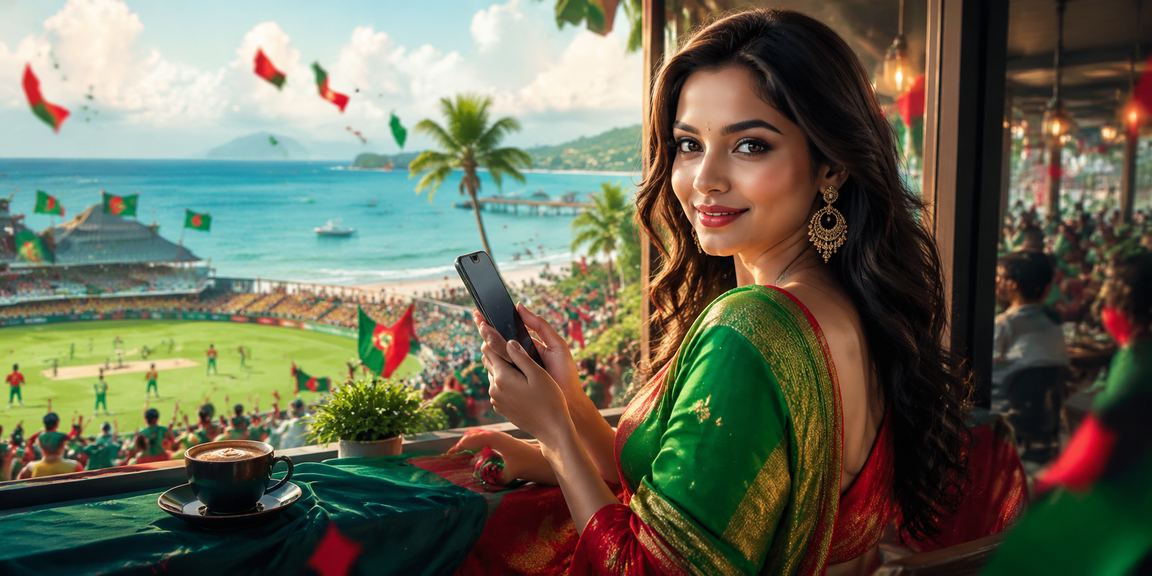 A user enjoying cricket betting in a saree at Saint Martin's Island